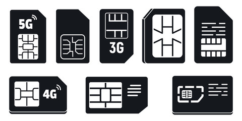 Poster - Mobile sim phone card icons set. Simple set of mobile sim phone card vector icons for web design on white background