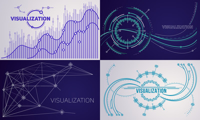 Poster - Visualization banner set. Outline set of visualization vector banner for web design