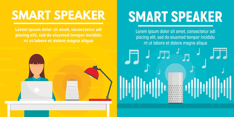 Poster - Smart speaker banner set. Flat illustration of smart speaker vector banner set for web design