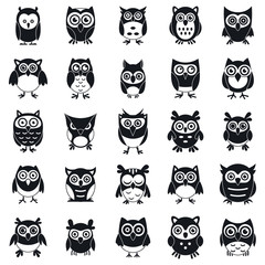 fun owl icons set. simple set of fun owl vector icons for web design on white background