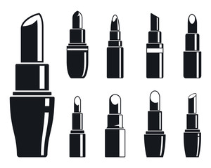 Sticker - Woman lipstick icons set. Simple set of woman lipstick vector icons for web design on white background