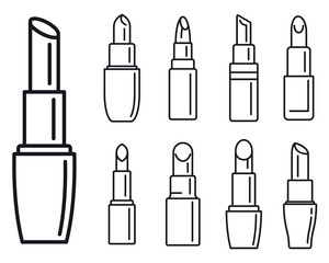 Poster - Luxury lipstick icons set. Outline set of luxury lipstick vector icons for web design isolated on white background