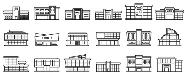 Poster - mall centre icons set. outline set of mall centre vector icons for web design isolated on white back