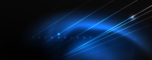 Aufkleber - Shiny color neon light with lines, abstract wallpaper, shiny motion, magic space light. Techno abstract background