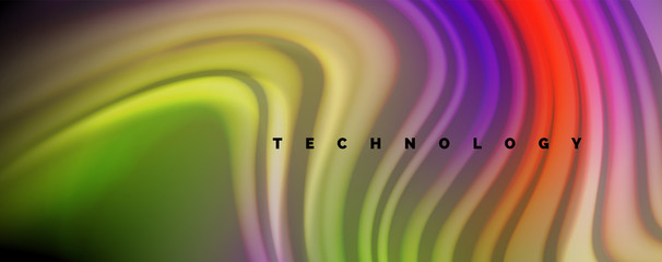 Modern rainbow liquid color flow colorful poster. Wave Liquid shape in black color background. Abstract composition