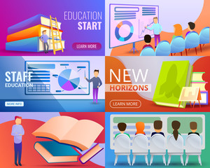 Poster - Staff education banner set. Cartoon illustration of staff education vector banner set for web design