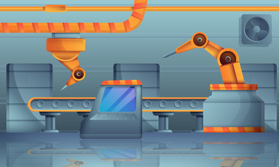 Poster - Assembly line concept banner. Cartoon illustration of assembly line vector concept banner for web design