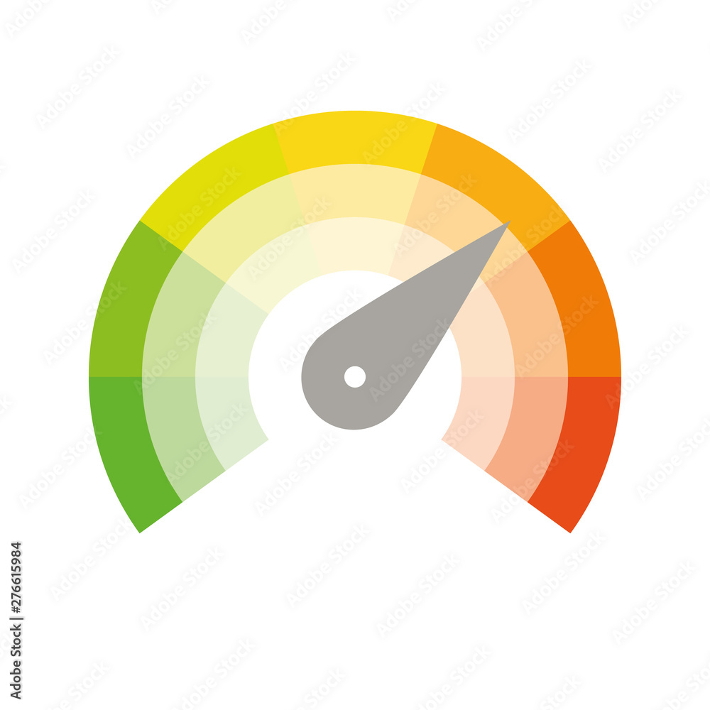 Radial gauge scale from red to green with arrow hand pointer ...