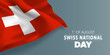 Happy Swiss national day greeting card, banner with template text vector illustration
