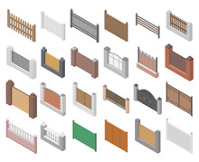 Fence Icons Set. Isometric Set Of Fence Vector Icons For Web Design Isolated On White Background