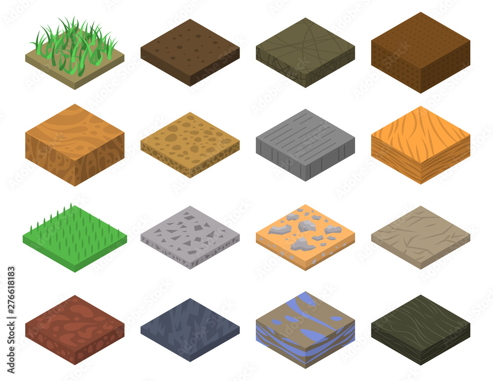 Soil icons set. Isometric set of soil vector icons for web design isolated on white background