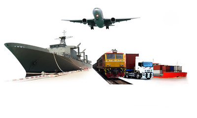 The world logistics , there are world map with logistic network distribution on background and Logistics Industrial Container Cargo freight ship for Concept of fast or instant shipping