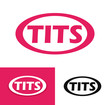 Tits, emblem in pink color for sex shop or website, stylish vector logo illustration isolated on different backgrounds