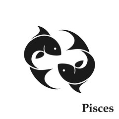 pisces zodiac sign horoscope symbol. astrological icon. isolated fishes image in black and white sty