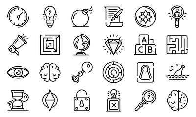 Poster - Quest icons set. Outline set of quest vector icons for web design isolated on white background