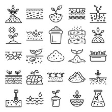 Soil Ground Icons Set. Outline Set Of Soil Ground Vector Icons For Web Design Isolated On White Background