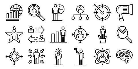 Poster - managing skills icons set. outline set of managing skills vector icons for web design isolated on wh
