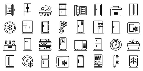 Poster - Fridge icons set. Outline set of fridge vector icons for web design isolated on white background