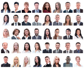 Sticker - collage of portraits of successful employees isolated on white