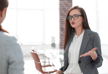 Poster - Manager talking with a client standing in the office