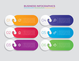 Fototapete - Infographic design vector and marketing icons can be used for workflow layout, diagram, annual report, web design.  Business concept with 6 options, steps or processes. - Vector 
