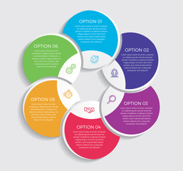 Fototapete - Infographic design vector and marketing icons can be used for workflow layout, diagram, annual report, web design.  Business concept with 6 options, steps or processes. - Vector 