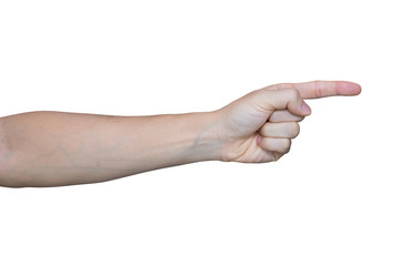 Wall Mural - Man hand showing one fingers isolated on white background with clipping path.