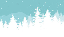 Christmas Background Design Of Fir Trees With Snow Falling In The Winter Vector Illustration