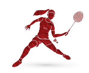 Poster - Badminton player action, Sport action cartoon graphic vector.