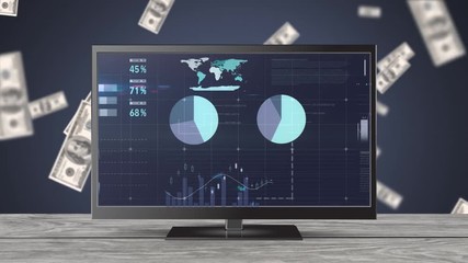 Fototapete - Graphs and statistics on a television screen