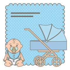 Canvas Print - cute little baby boy with cart