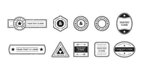 Set of genuine vector stamps in retro style. Graphic design of empty post seals for travel concept