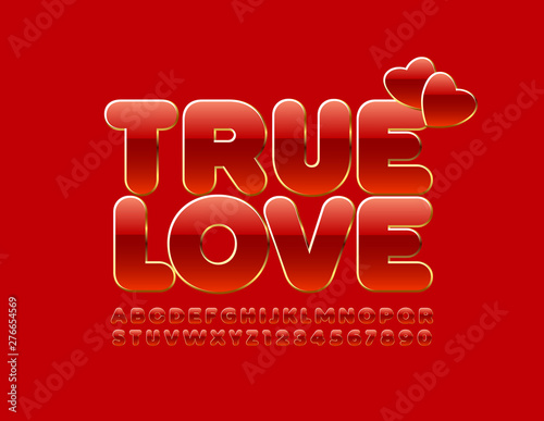 Fotomural Vector romantic card True Love with decorative hearts with Uppercase Font