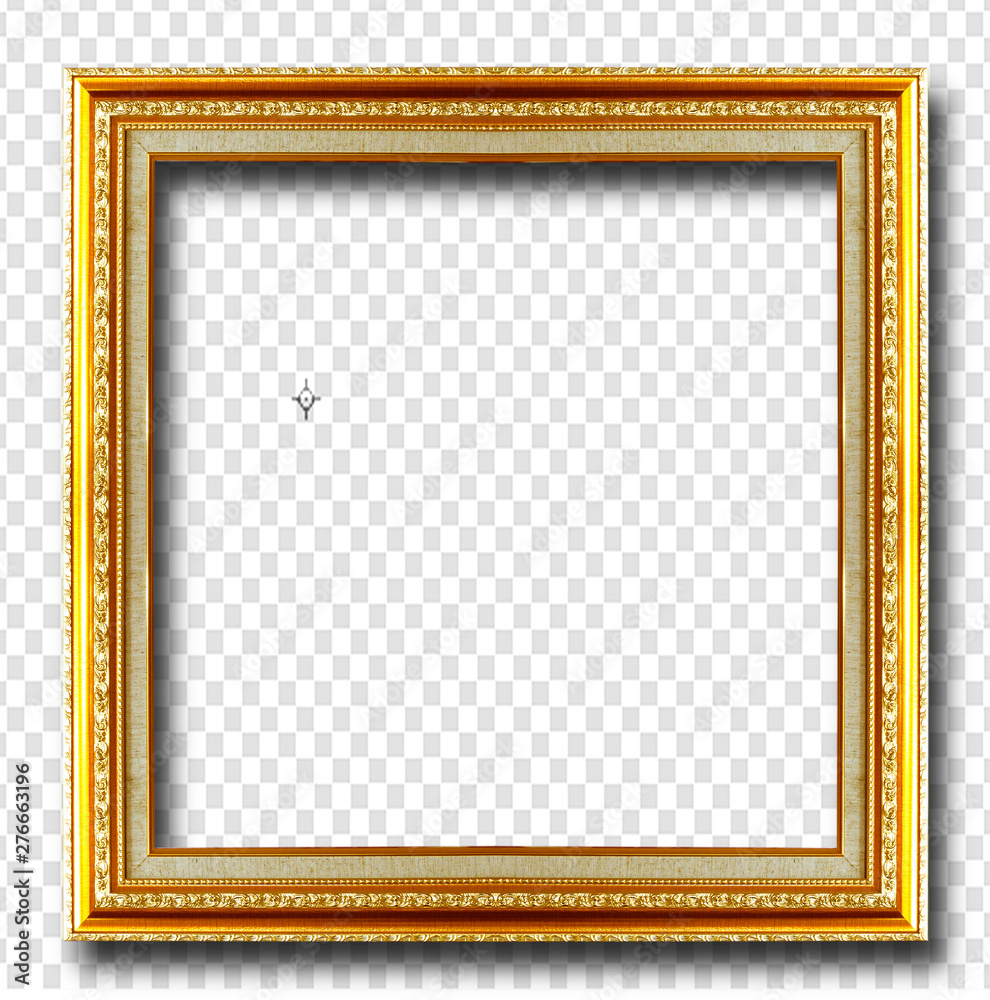 Golden picture frame isolated on transparent - obrazy, fototapety, plakaty 