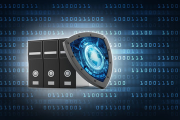 Poster - laptop cpu  with shield. Isolated 3d rendering image