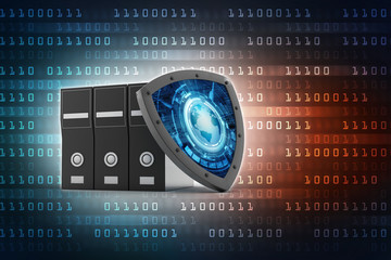 Poster - laptop cpu  with shield. Isolated 3d rendering image