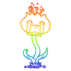 rainbow gradient line drawing cartoon flower crying