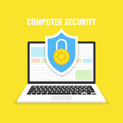 Poster - Computer security concept. Laptop with shield and lock on the screen. Vector illustration.