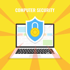 Poster - Computer security concept. Laptop with shield and lock on the screen. Vector illustration.