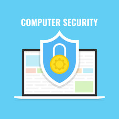 Poster - Computer security concept. Laptop with shield and lock on the screen. Vector illustration.