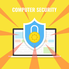 Poster - Computer security concept. Laptop with shield and lock on the screen. Vector illustration.