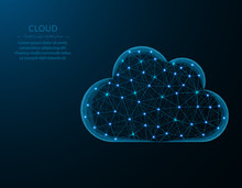 Cloud Low Poly Design, Weather In Polygonal Style, Cloud Server Vector Illustration On Blue Background