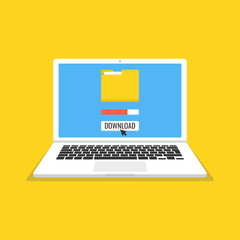 Fototapete - Laptop and progress bar on the screen.  Downloading file, information concept. Vector illustration.
