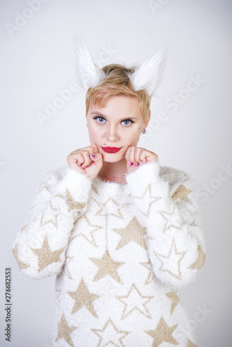 Pretty Cute Kind Girl With Blonde Short Hair And Curvy Plus Size