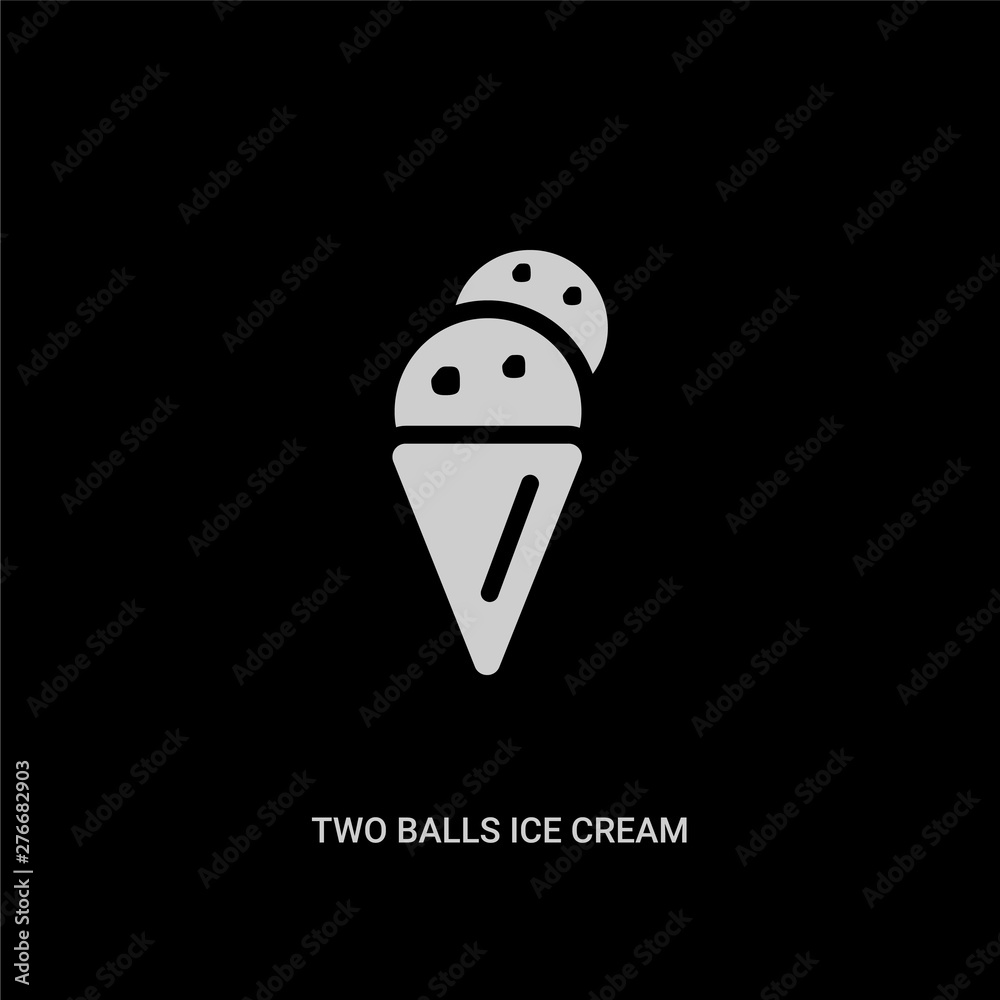 white two balls ice cream cone vector icon on black background. modern ...