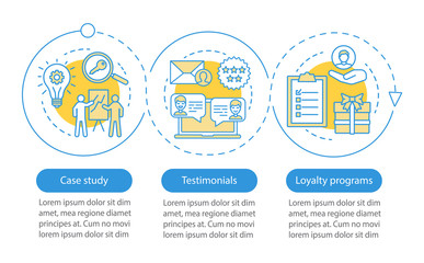 Decision making content vector infographic template. Business presentation design elements. Data visualization with three steps and options. Process timeline chart. Workflow layout with linear icons