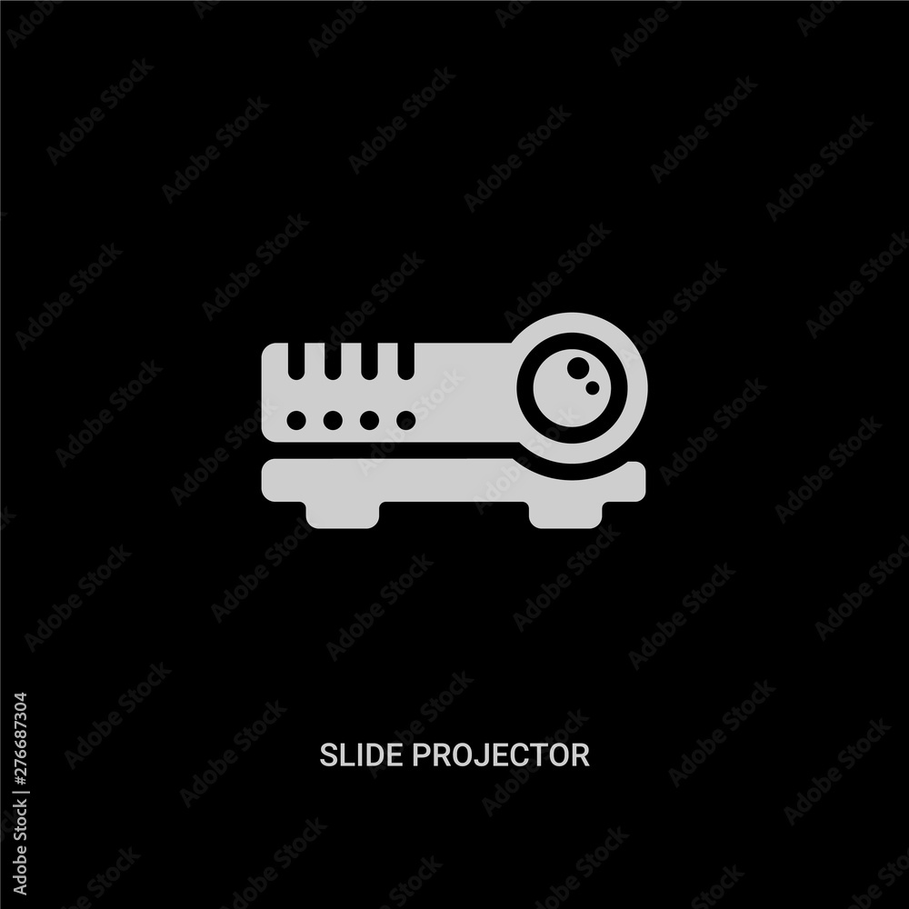 white slide projector vector icon on black background. modern flat ...