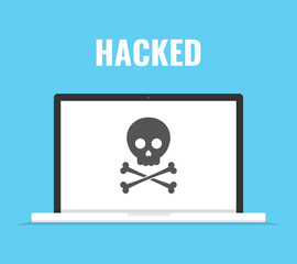 Poster - Laptop with skull on the screen. Concept of virus, piracy, hacking and security. Vector illustration.