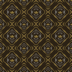 Wall Mural - Royal background pattern in vintage style. Damask wallpaper. Seamless pattern for your design. Vector image