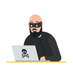 Poster - Hacker thief with laptop. Cyber attack. Vector illustration.